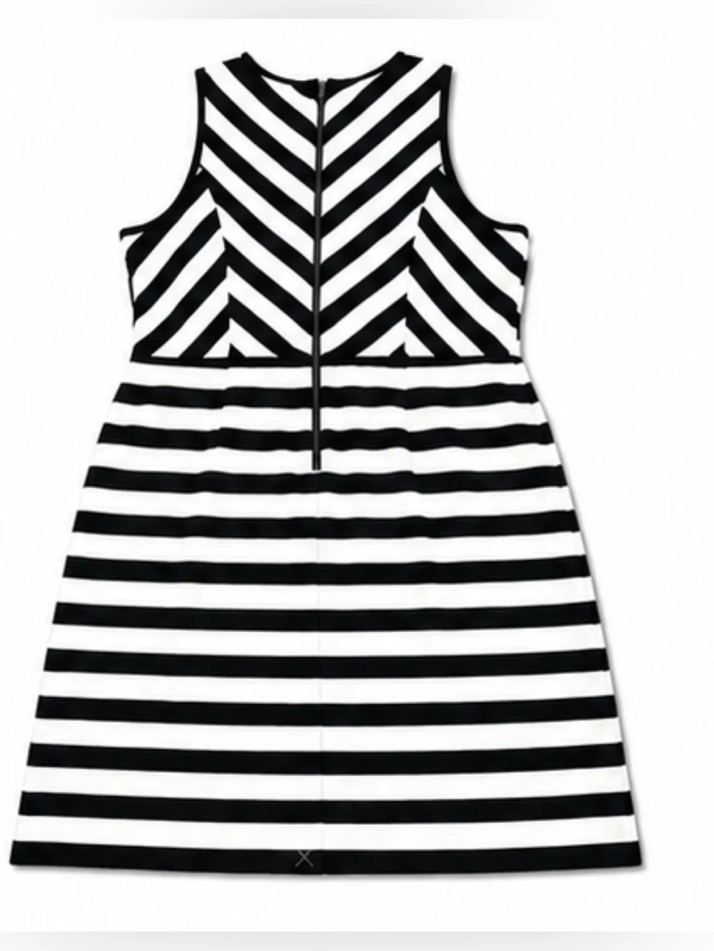 LOFT Black & White Striped Chevron Bodice A-Line Dress